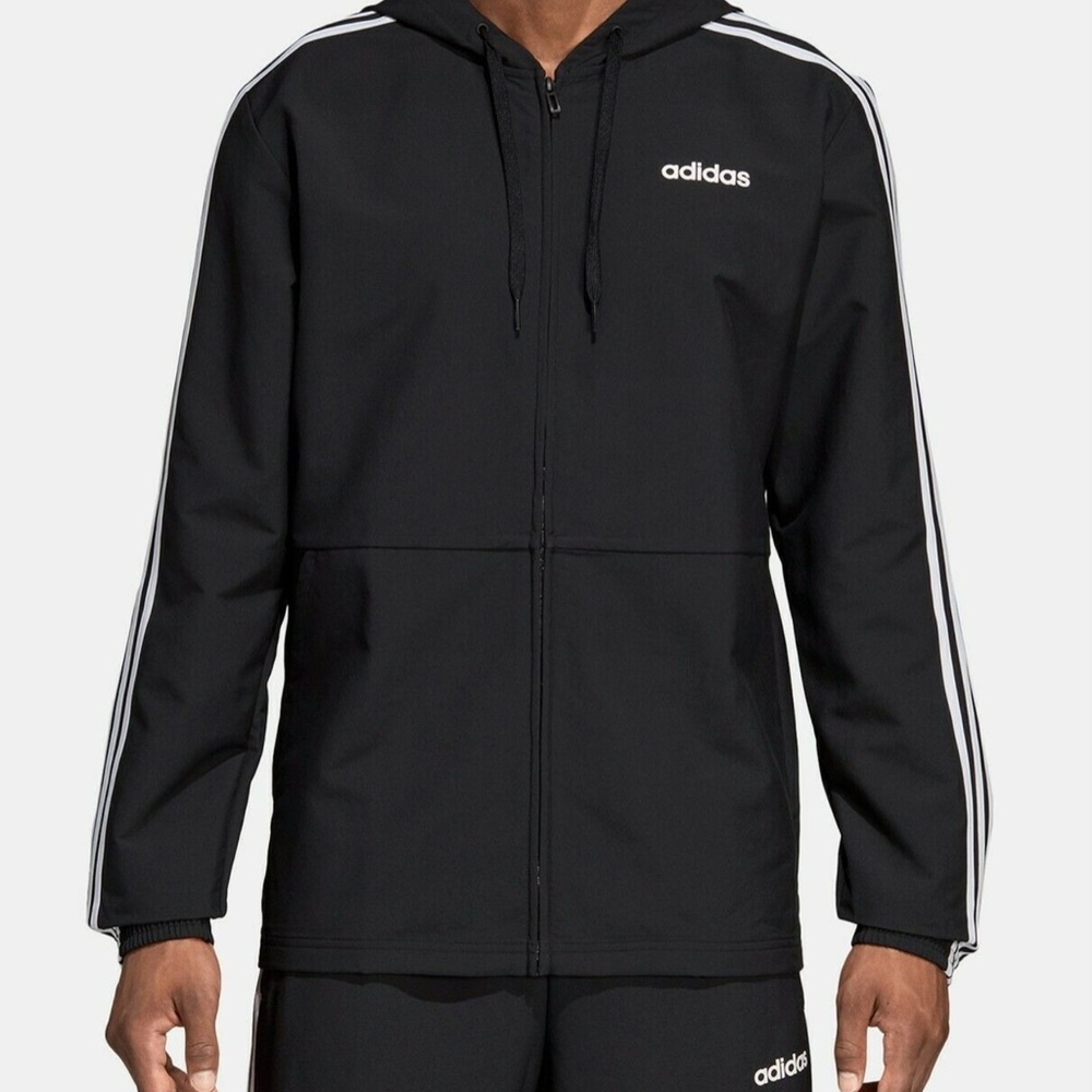Adidas Men's Black Windbreaker with White Stripes Size 2xl Sporty Style